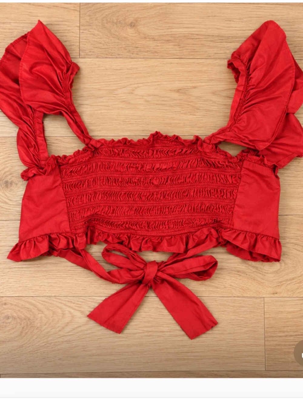 NWT Altar'd State Red Ruffle Smocked Tie-Back Crop Top M